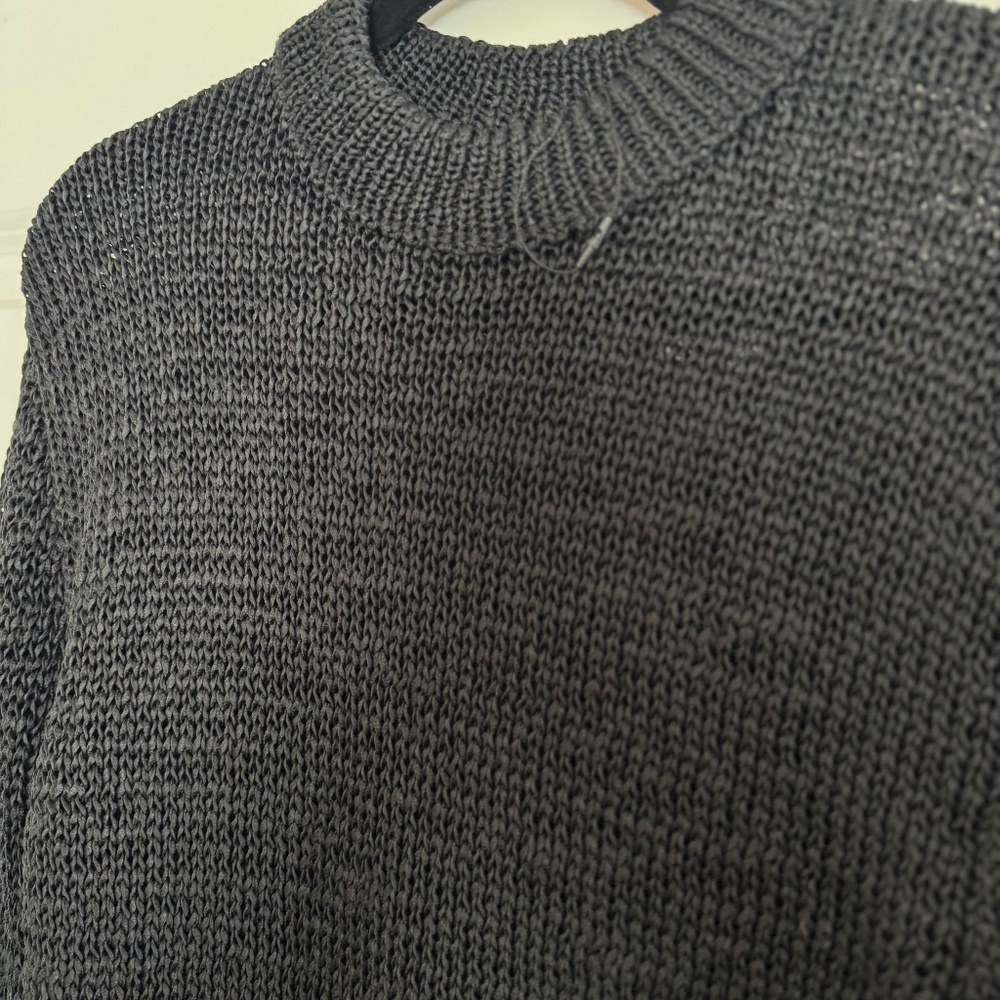 ZARA Sweater Chunky TEXTURED MESH KNIT LONG SLEEVE TOP Sheen Black S - Picture 3 of 6